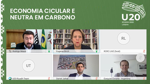 Cartaz do debate sobre economia circular na Cúpula de Prefeitos do U20